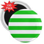 Horizontal Stripes - White and Lime Green 3  Magnet (100 pack)