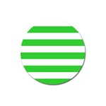 Horizontal Stripes - White and Lime Green Magnet 3  (Round)