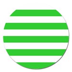 Horizontal Stripes - White and Lime Green Magnet 5  (Round)