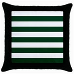 Horizontal Stripes - White and Forest Green Throw Pillow Case (Black)