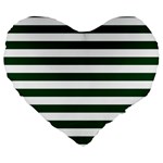 Horizontal Stripes - White and Forest Green Large 19  Premium Heart Shape Cushion