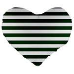 Horizontal Stripes - White and Forest Green Large 19  Premium Flano Heart Shape Cushion