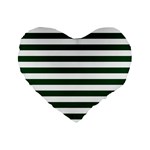 Horizontal Stripes - White and Forest Green Standard 16  Premium Flano Heart Shape Cushion