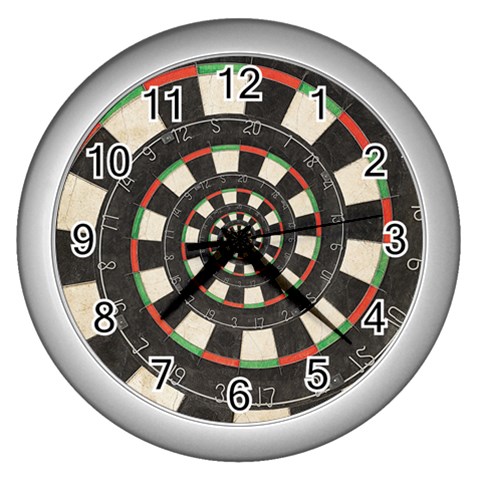 Dartboard Spiral Droste Wall Clock (Silver) from ArtsNow.com Front