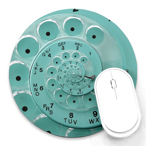 Retro Vintage Turquoise Rotary Dial Spiral Droste Round Mousepad from ArtsNow.com Front