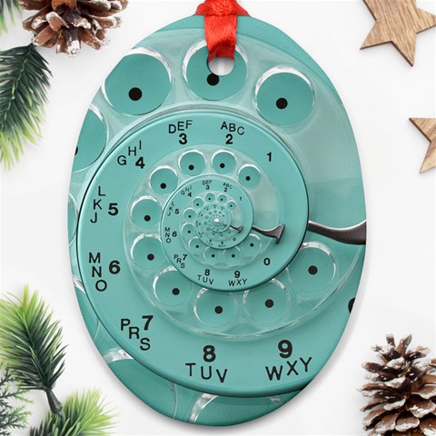 Retro Vintage Turquoise Rotary Dial Spiral Droste Ornament (Oval) from ArtsNow.com Front