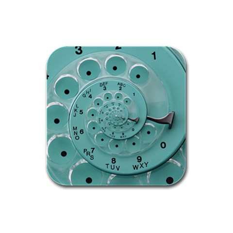 Retro Vintage Turquoise Rotary Dial Spiral Droste Rubber Square Coaster (4 pack) from ArtsNow.com Front