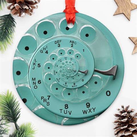 Retro Vintage Turquoise Rotary Dial Spiral Droste Round Ornament (Two Sides) from ArtsNow.com Front