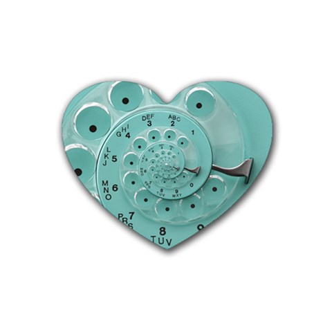 Retro Vintage Turquoise Rotary Dial Spiral Droste Rubber Coaster (Heart) from ArtsNow.com Front