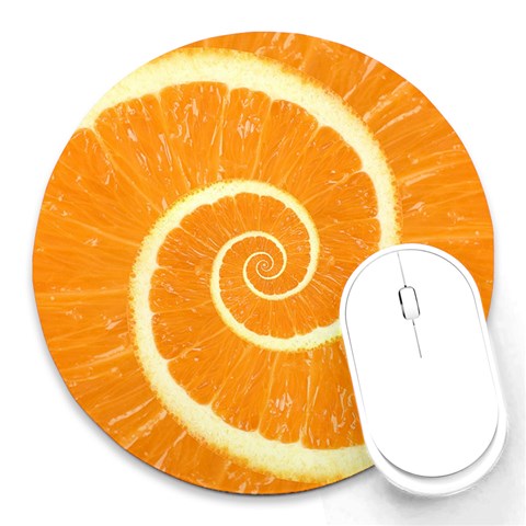 Spiral Citrus Orange Droste Round Mousepad from ArtsNow.com Front