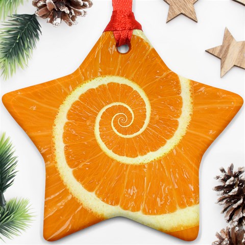 Spiral Citrus Orange Droste Ornament (Star) from ArtsNow.com Front