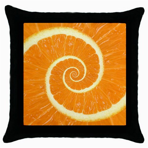 Spiral Citrus Orange Droste Throw Pillow Case (Black) from ArtsNow.com Front