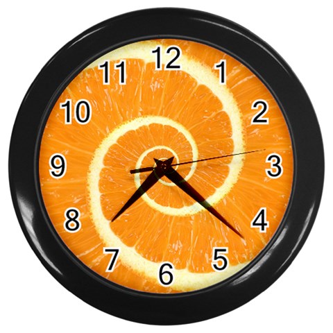 Spiral Citrus Orange Droste Wall Clock (Black) from ArtsNow.com Front