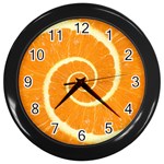 Spiral Citrus Orange Droste Wall Clock (Black)