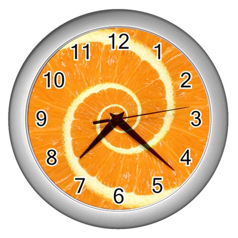 Spiral Citrus Orange Droste Wall Clock (Silver) from ArtsNow.com Front