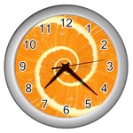 Spiral Citrus Orange Droste Wall Clock (Silver)