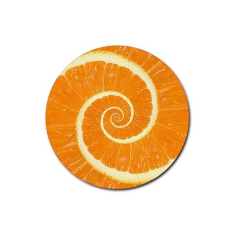 Spiral Citrus Orange Droste Rubber Coaster (Round) from ArtsNow.com Front