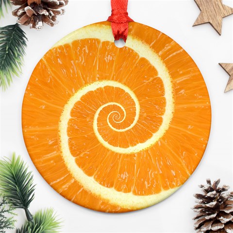 Spiral Citrus Orange Droste Round Ornament (Two Sides) from ArtsNow.com Front