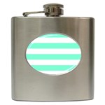 Horizontal Stripes - White and Aquamarine Hip Flask (6 oz)