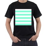 Horizontal Stripes - White and Aquamarine Men s T-Shirt (Black)