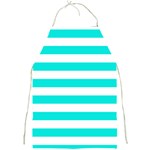 Horizontal Stripes - White and Bright Turquoise Full Print Apron