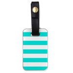 Horizontal Stripes - White and Bright Turquoise Luggage Tag (One Side)