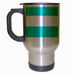 Horizontal Stripes - White and Bright Turquoise Travel Mug (Silver Gray)