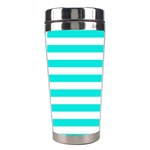 Horizontal Stripes - White and Bright Turquoise Stainless Steel Travel Tumbler