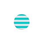 Horizontal Stripes - White and Bright Turquoise 1  Mini Button