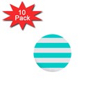 Horizontal Stripes - White and Bright Turquoise 1  Mini Button (10 pack)