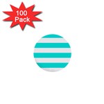 Horizontal Stripes - White and Bright Turquoise 1  Mini Button (100 pack)