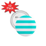 Horizontal Stripes - White and Bright Turquoise 1.75  Button (10 pack)