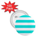 Horizontal Stripes - White and Bright Turquoise 1.75  Button (100 pack)