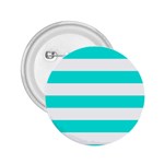 Horizontal Stripes - White and Bright Turquoise 2.25  Button