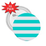 Horizontal Stripes - White and Bright Turquoise 2.25  Button (10 pack)