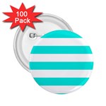 Horizontal Stripes - White and Bright Turquoise 2.25  Button (100 pack)