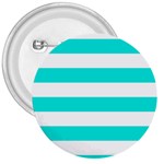 Horizontal Stripes - White and Bright Turquoise 3  Button