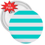 Horizontal Stripes - White and Bright Turquoise 3  Button (10 pack)