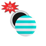 Horizontal Stripes - White and Bright Turquoise 1.75  Magnet (10 pack)