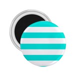 Horizontal Stripes - White and Bright Turquoise 2.25  Magnet