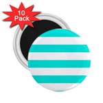 Horizontal Stripes - White and Bright Turquoise 2.25  Magnet (10 pack)