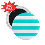 Horizontal Stripes - White and Bright Turquoise 2.25  Magnet (100 pack)