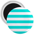 Horizontal Stripes - White and Bright Turquoise 3  Magnet