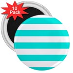 Horizontal Stripes - White and Bright Turquoise 3  Magnet (10 pack)