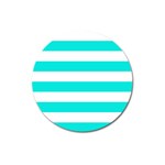 Horizontal Stripes - White and Bright Turquoise Magnet 3  (Round)