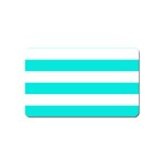 Horizontal Stripes - White and Bright Turquoise Magnet (Name Card)