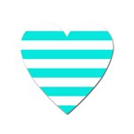 Horizontal Stripes - White and Bright Turquoise Magnet (Heart)