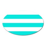 Horizontal Stripes - White and Bright Turquoise Magnet (Oval)