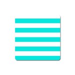 Horizontal Stripes - White and Bright Turquoise Magnet (Square)