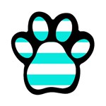 Horizontal Stripes - White and Bright Turquoise Magnet (Paw Print)